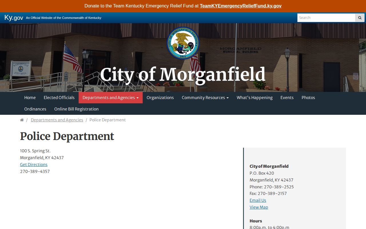 Morganfield Police Department official records contact page for Union County arrests