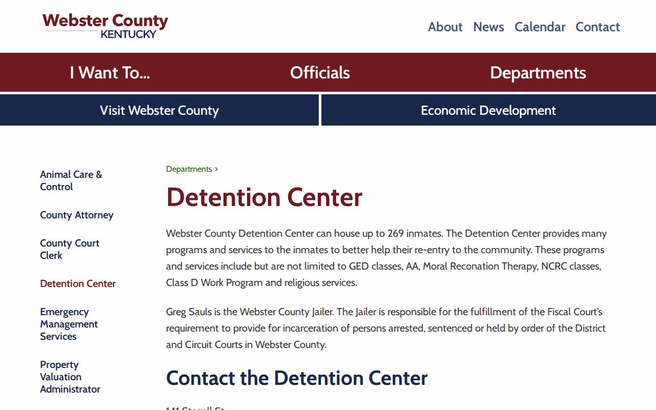 Webster County Detention Center official record source for Union County arrests